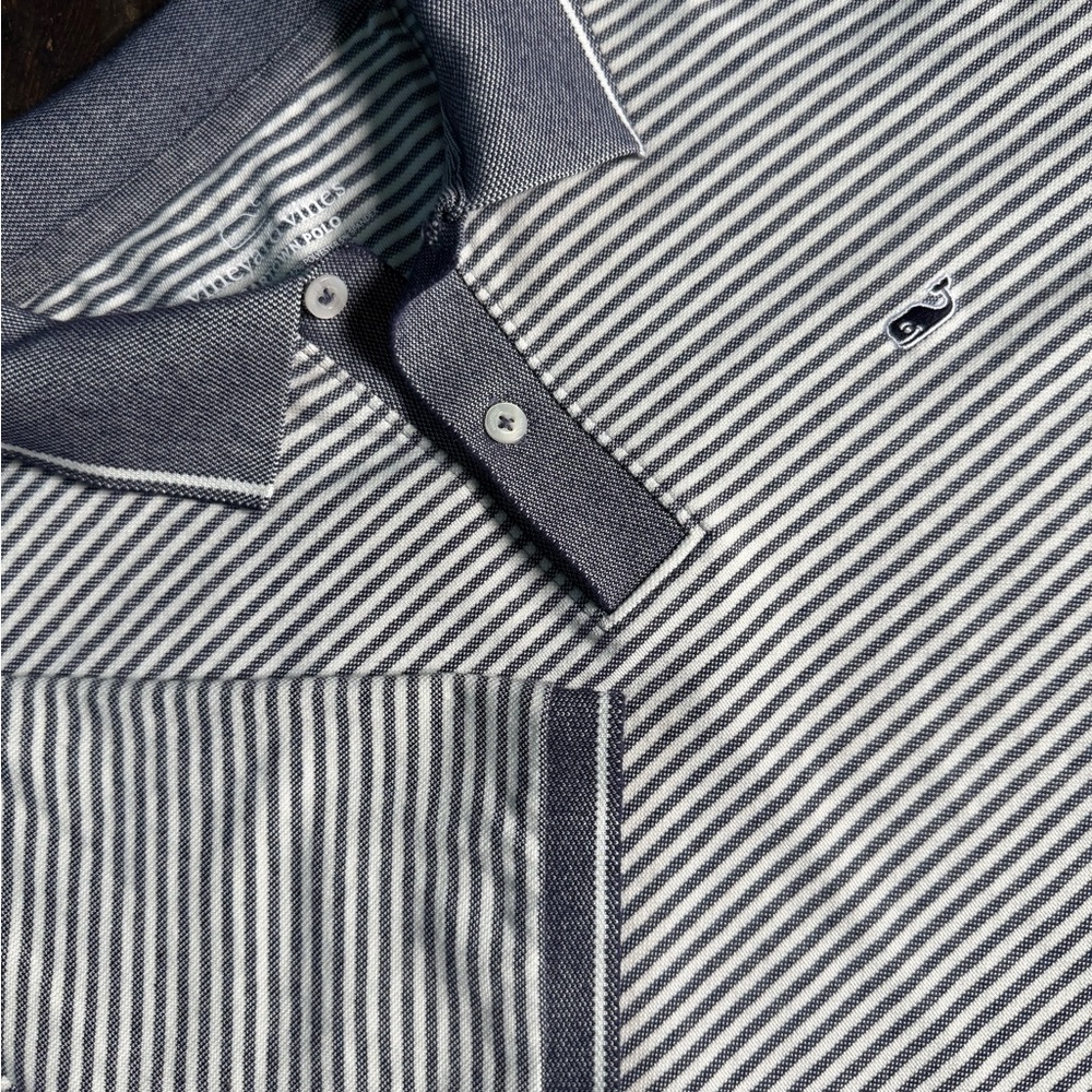 Vineyard Vines Edgartown Navy and White Striped Polo